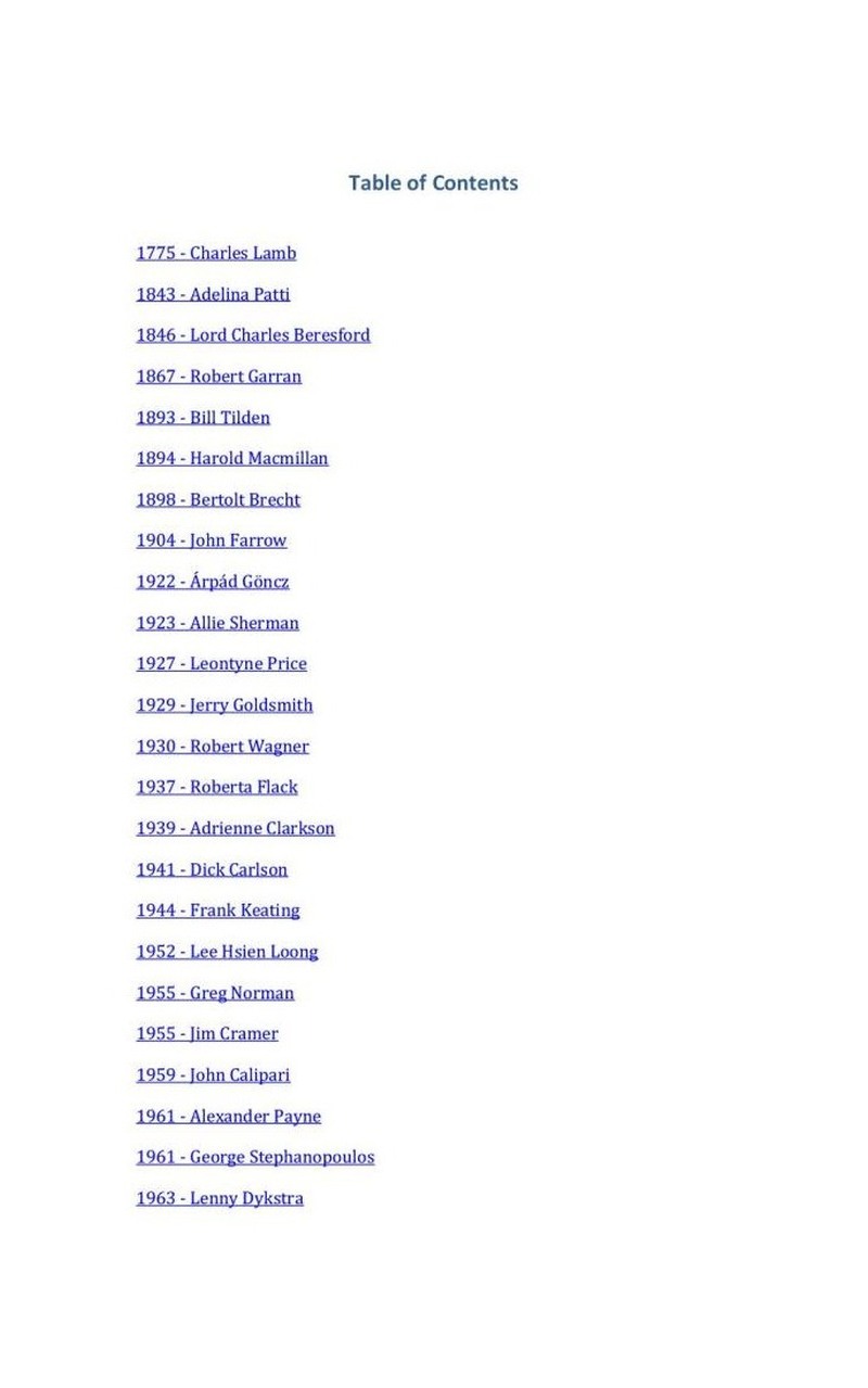 Table of contents page